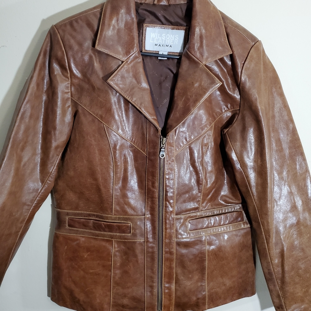 Wilson's Coffee Bean Distressed Leather Jacket L